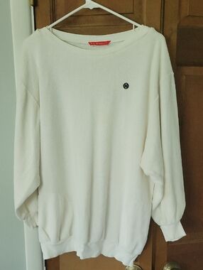 Halston III White Terrycloth Slouchy Sweatshirt With Pockets 1980s Vintage